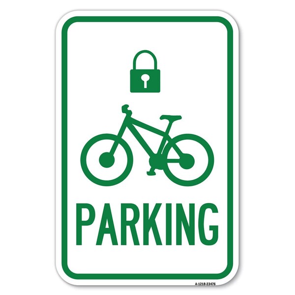 Parking With Cycle and Lock Symbol Heavy-Gauge Aluminum Sign, 12" x 18", A-1218-23476